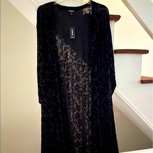 Long black velour flower kimono